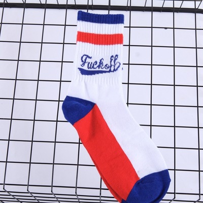 Couple Tide Brand Style Letters In Tube Socks Striped Two Slide Bars Sports Baseball Socks For Men And Women